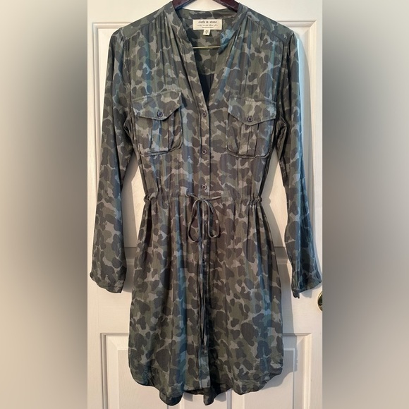 CLOTH & STONE Small Anthropologie Nina Camo Shirtdress Spring Lightweight Button - Picture 2 of 12
